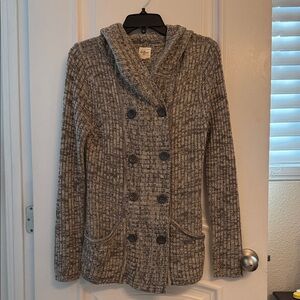 Cozy Gray Double-Breasted Cowl Neck Sweater